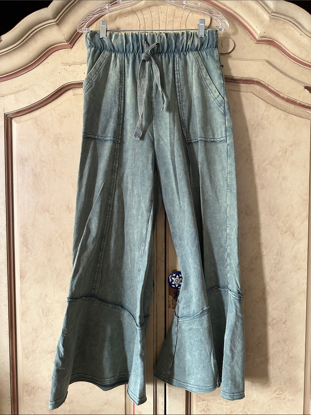 Zenana Outfitters Mineral Washed Teal Relaxed Drawstring Pants size Small